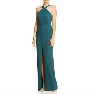 Aidan Mattox Forest Green Halter Cocktail Dress Caged Back